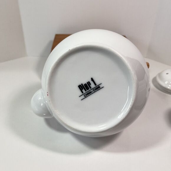 Pier One Imports Asian Style White Porcelain China Tea Set Teapot And 4 Cups - Picture 2 of 4